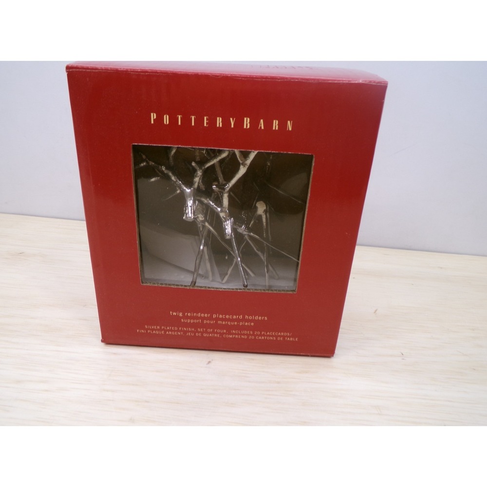 Pottery Barn 4 Twig Reindeer Place Card Holders 20 Cards Silver Tone Christmas